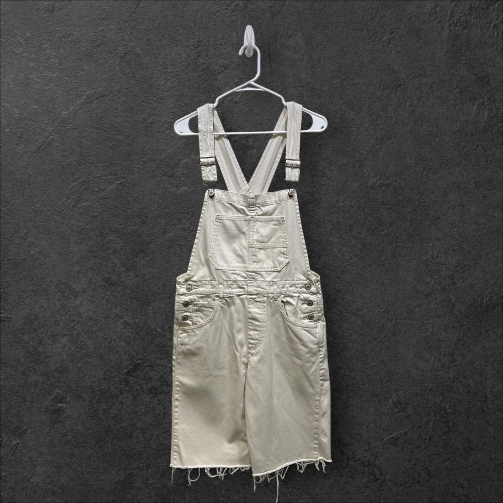 Free People We The Free Cream Denim Shortalls Raw Hem Off White Small